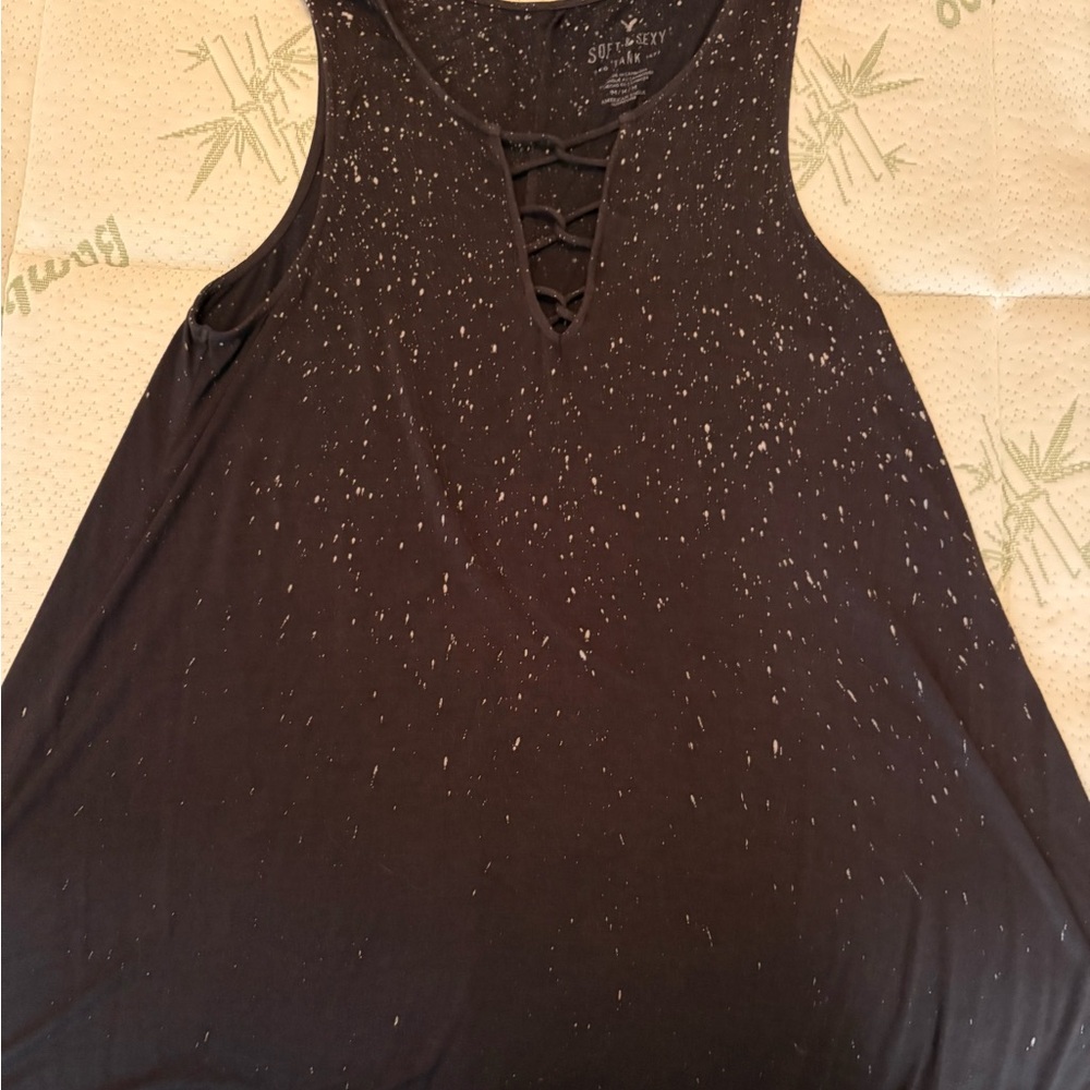 Soft Style Black Tank Top with Lace-Up Detail